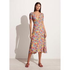 Faithfull The Brand Raphaela Midi Dress La Fortuna Floral V Neck Short Sleeve 4